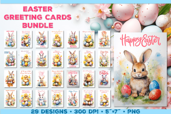 Download Watercolor Easter Greeting Cards Bundle - Greeting cards Collection